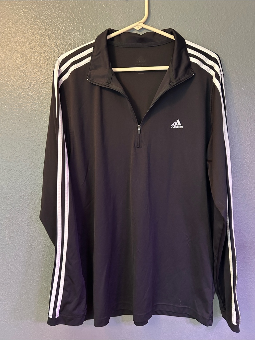 adidas Black Performance 1/4 Zip Jacket with White Stripes